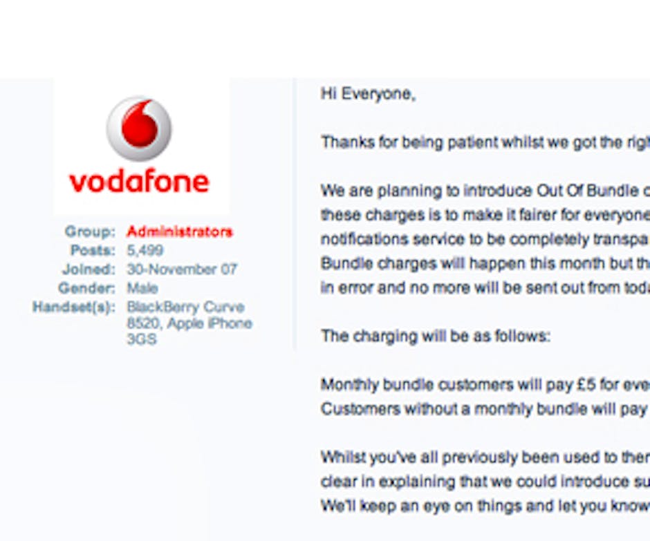 Vodafone to start charging for outofbundle data? (Update Yes, it is