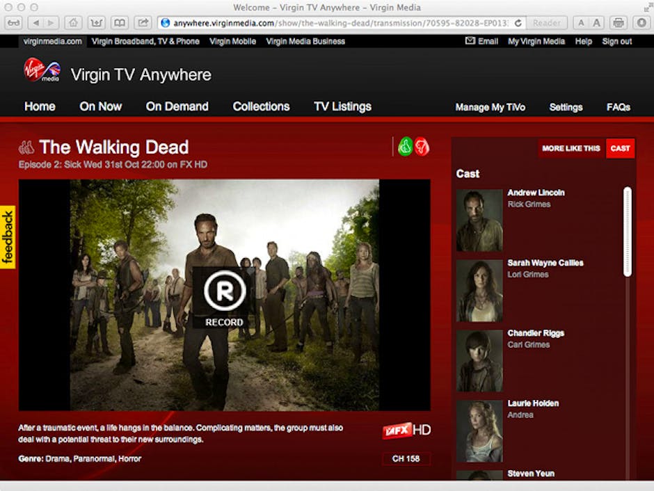 Virgin TV Anywhere Live TV, ondemand and TiVo control online and iOS