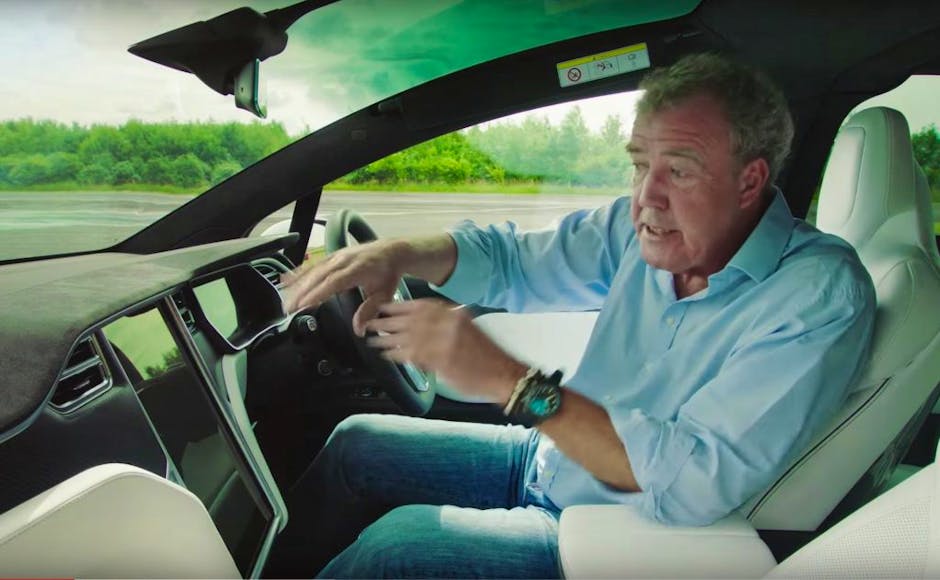 Jeremy Clarkson inside the Tesla Model X SUV on The Grand Tour show